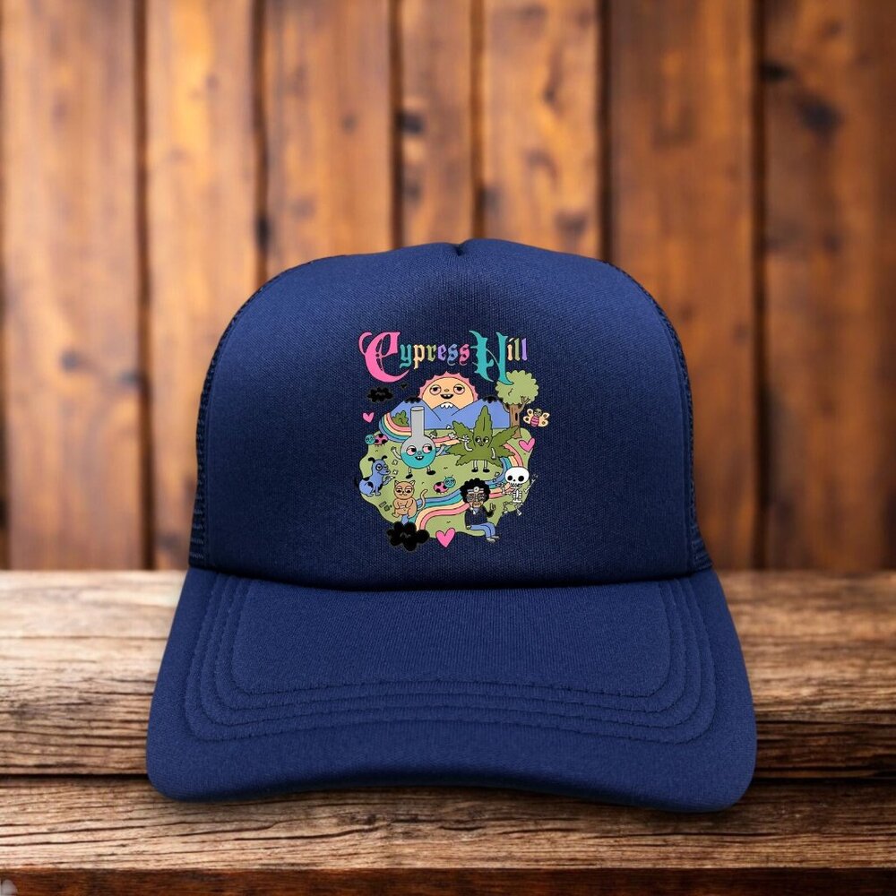 Cypress Hill Mens Trucker Hat Navy Snapback 90s Hip Hop Rap Parody Baseball Cap